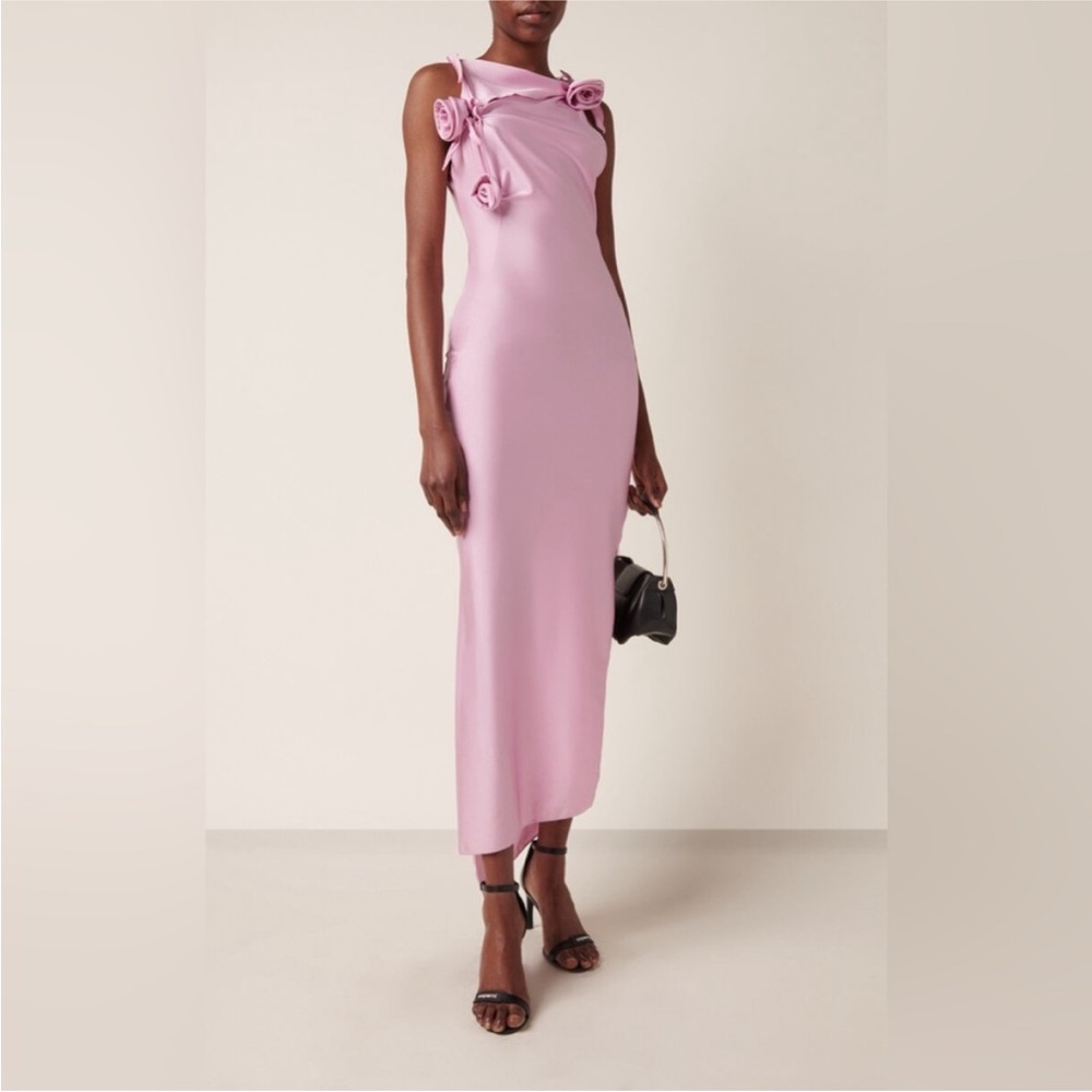 Coperni Powder Pink Sleeveless Maxi Dress with Rose Appliqués NWT